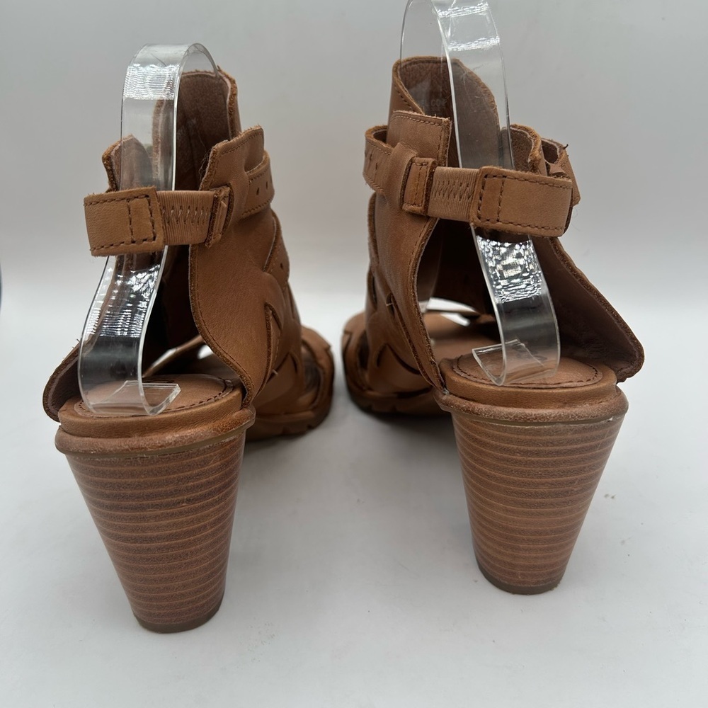 NEW Sorel Nadia Buckle Heel Sandal Camel Brown Leather Boho Chunky Size 8.5 - Picture 11 of 13